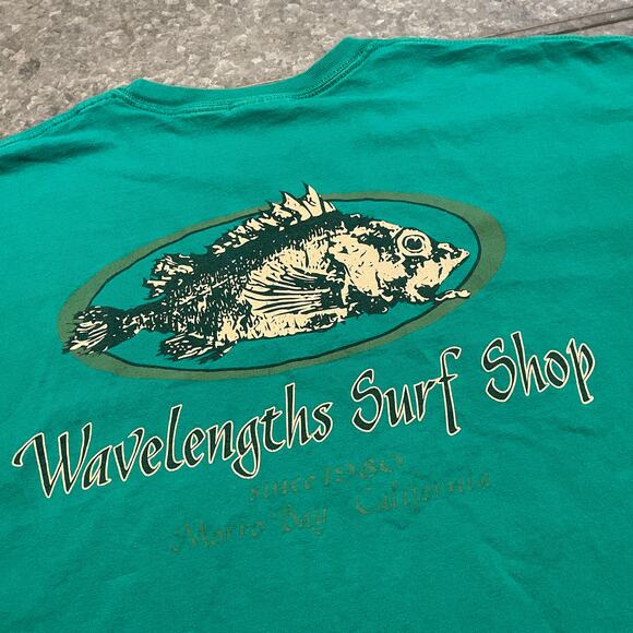 Wavelengths Surf Shop Morro Bay Tee Shirt Mens XL Green Surfing California Beach - Picture 7 of 11